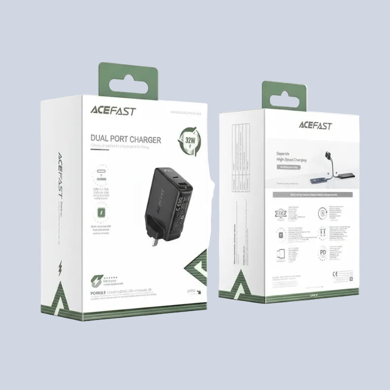 Acefast A8 PD32W USB-C+USB-A dual port charger UK