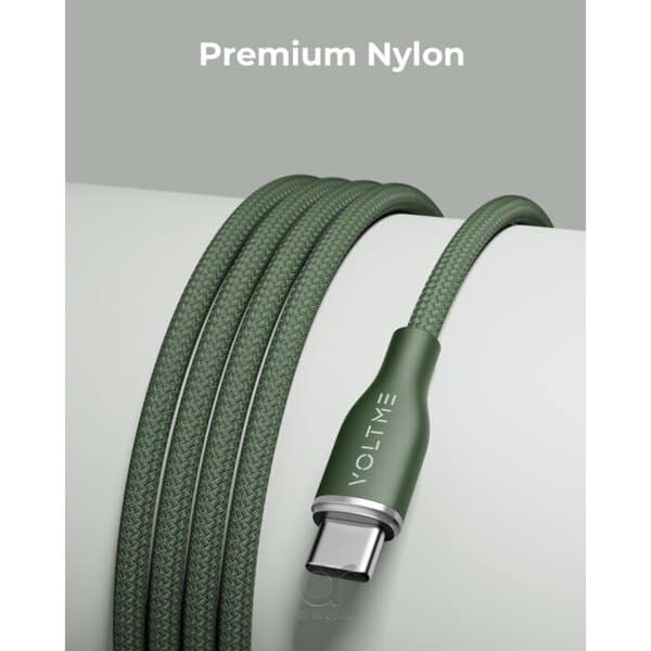Voltme Powerlink Rugg Double Nylon Cable USB A to Type C 3A - 1M 60W Green product photo