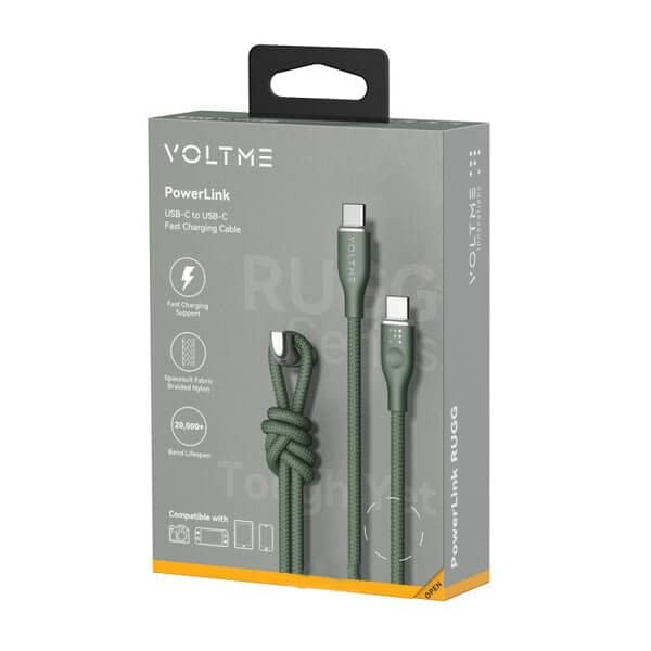 Voltme Powerlink Rugg Double Nylon Cable Type C to Type C 3A - 1M 60W Green