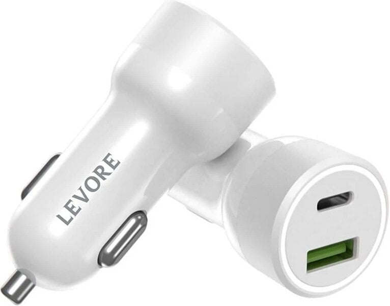 Levore Car Charger 43W 1XUSB-C PD and 1XUSB-A QC3 Port - White