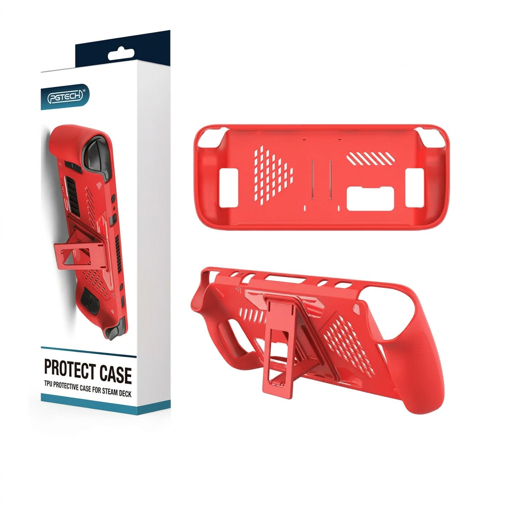 Anti Slip Protective Case with Stand for Steam Deck Console - Red product photo