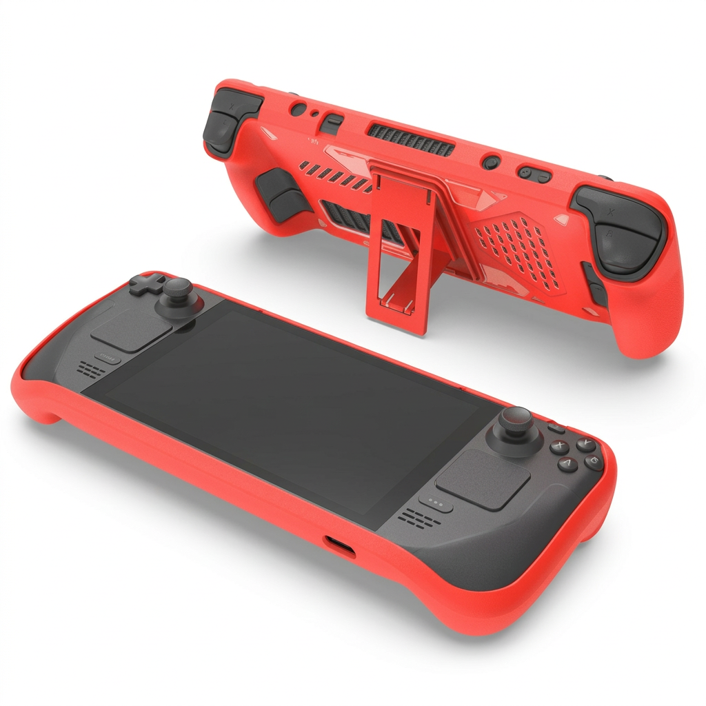 Anti Slip Protective Case with Stand for Steam Deck Console - Red additional product image