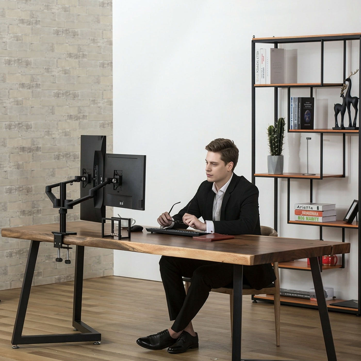 Gamvity Adjustable Dual Monitor Arm Stand Aluminum Mount for 27" Monitors product image