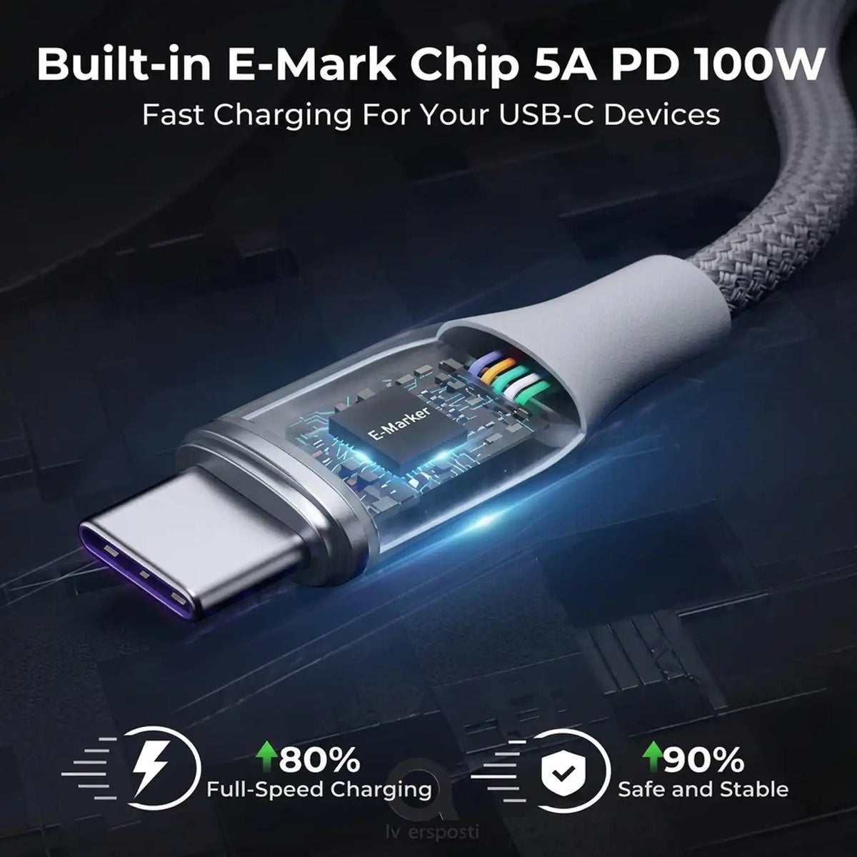Voltme Powerlink USB C to USB C 1 8M 5A 100W Cable - Black additional product image
