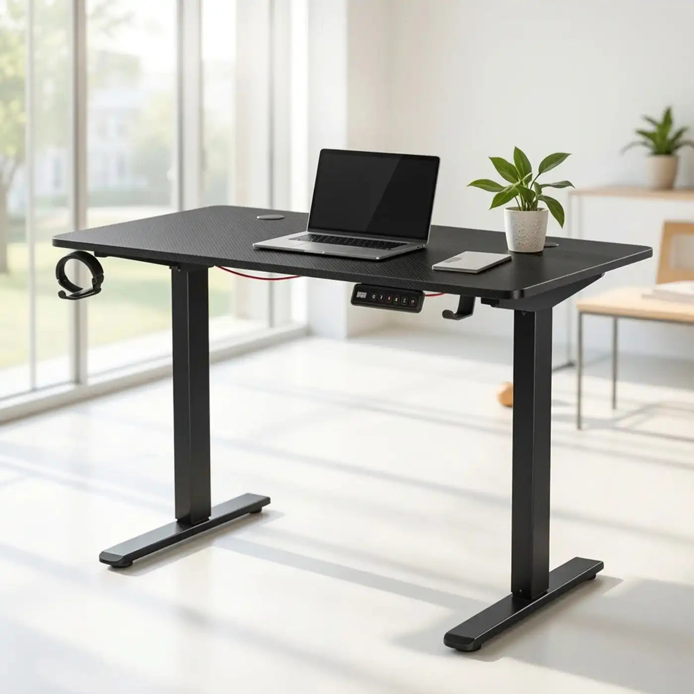 Gamvity Height-Adjustable Metal Modern Office Gaming Desk - Carbon Fiber Black