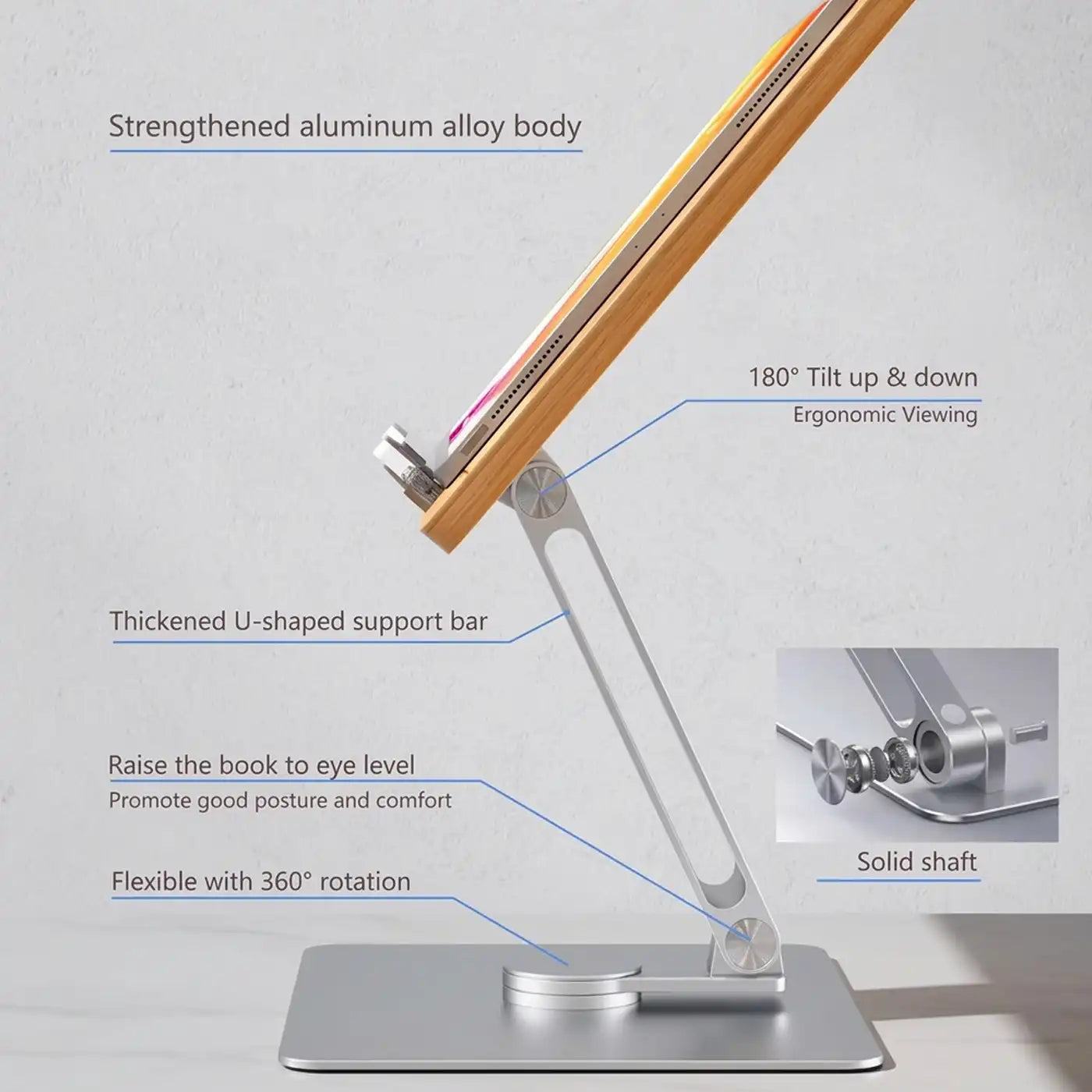 Rotatable 360° Adjustable Book Stand Holder - Wood Brown Aluminum Body product photo