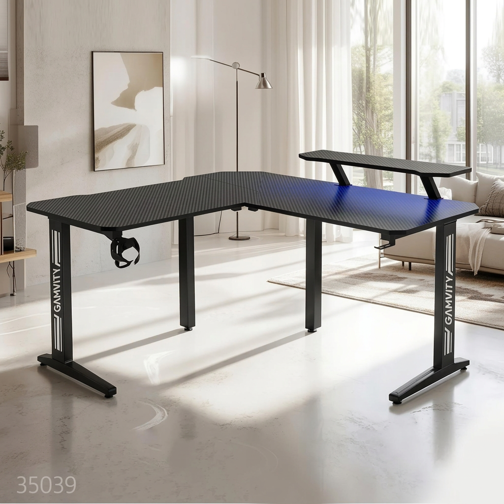 Gamvity Gaming Corner Modern L Shaped Computer Desk - Black additional product image