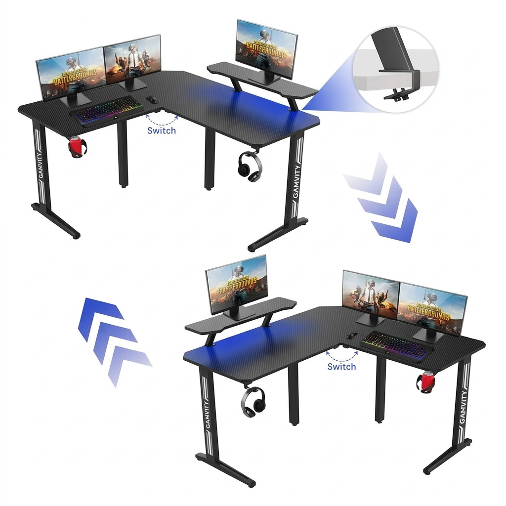 Gamvity Gaming Corner Modern L Shaped Computer Desk - Black product photo