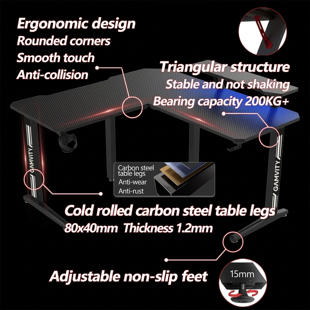 Gamvity Gaming Corner Modern L Shaped Computer Desk - Black product image