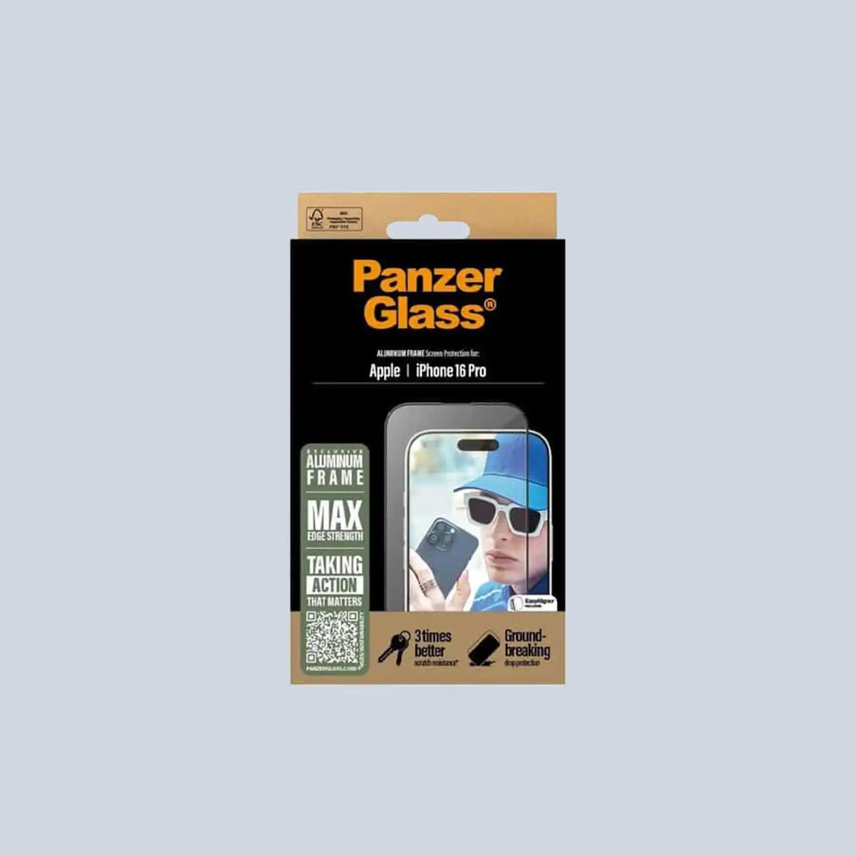 PanzerGlass iPhone 16 Pro Aluminium Frame Ultra-Wide Fit Screen Protector - 9H - Black Edge