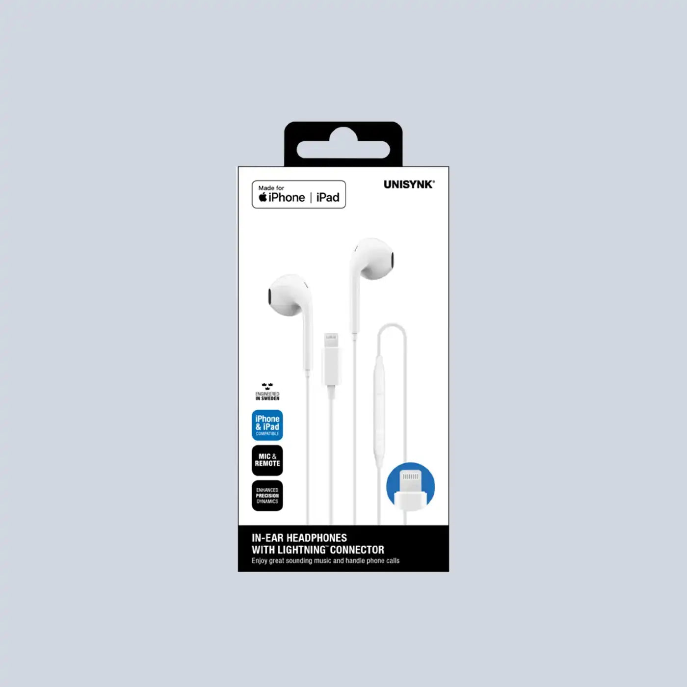 سماعات الأذن ⁦Unisynk⁩ مع موصل ⁦Lightning -⁩ أبيض
