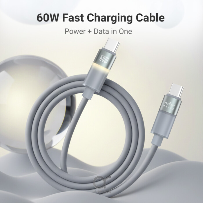 Brave BDC-51 FlexCharge Pro 60W Type-C to Type-C Cable Fast Charging 1M - Grey