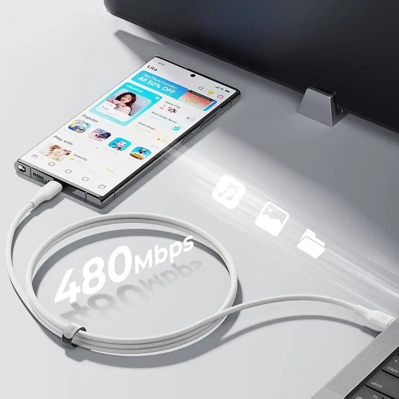 Voltme Powerlink EDC Series Type-C to Type-C Cable 100W PD Super Fast Charging, 480Mbps Data Transfer, 5A, 3M - Black