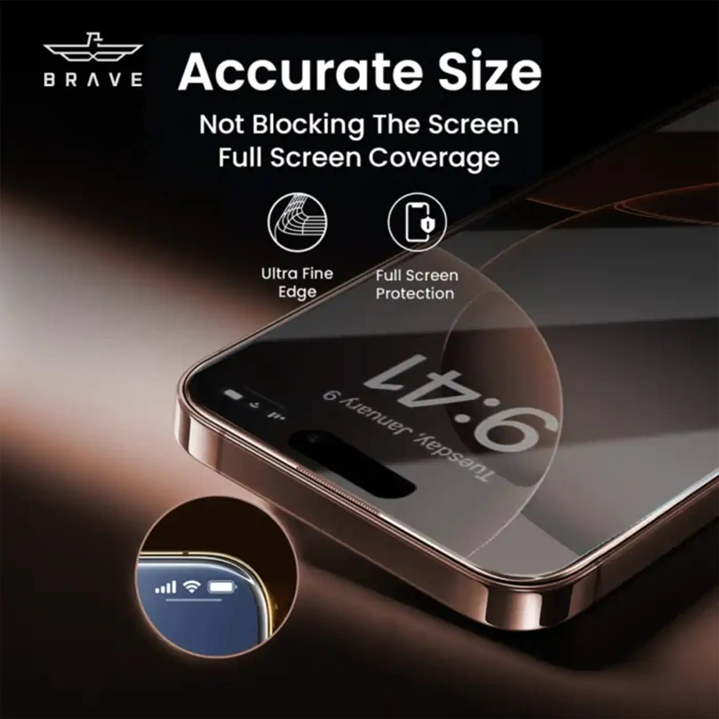 Brave iPhone 16 Pro " Privacy Screen Protector-  Privacy Black