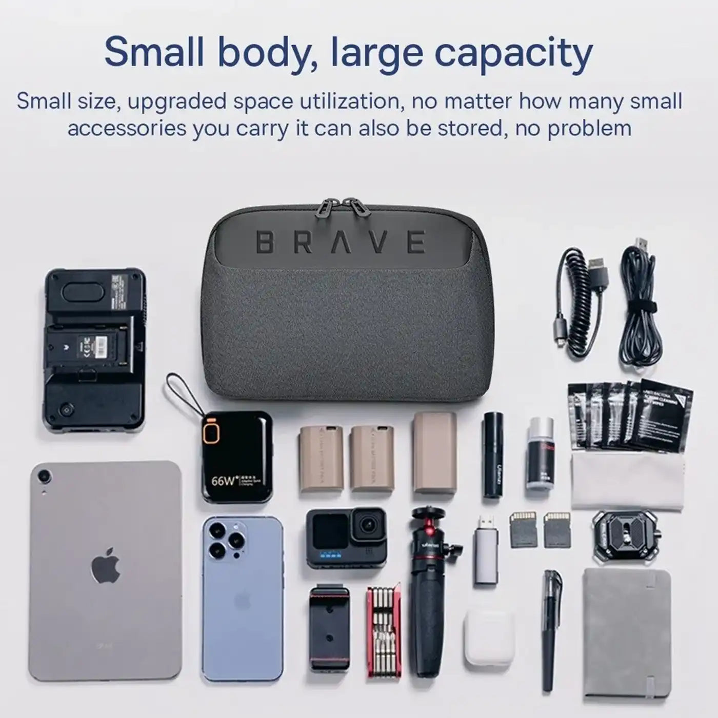 Brave Tech Pouch Organizer Portable Gadget Storage For Travel - BTP-02 - Black