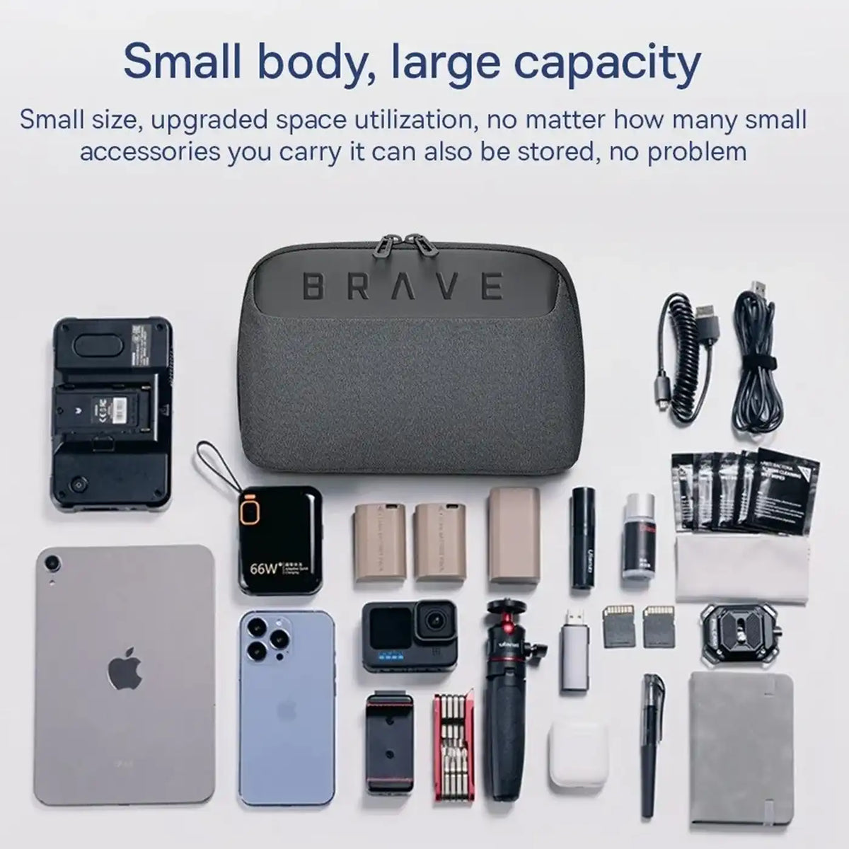Brave Tech Pouch Organizer Portable Gadget Storage For Travel - BTP-02 - Black