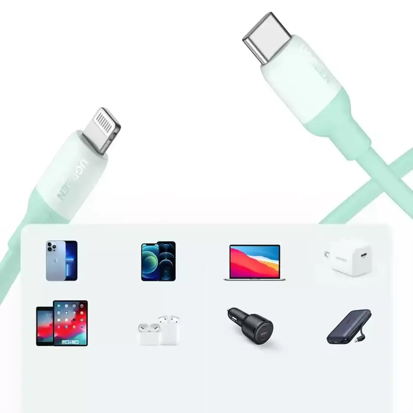 ⁦Ugreen⁩ كابل شحن سريع ⁦USB Type C - Lightning⁩ أخضر