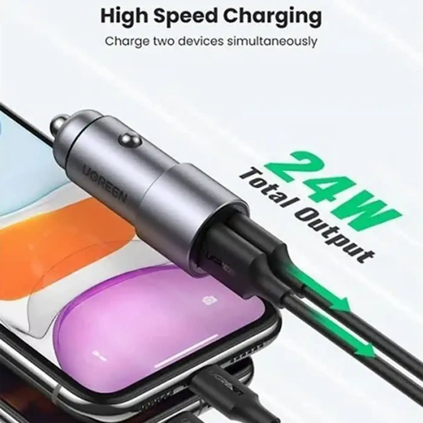 Ugreen 2USB Car Charger (24W)-Gray