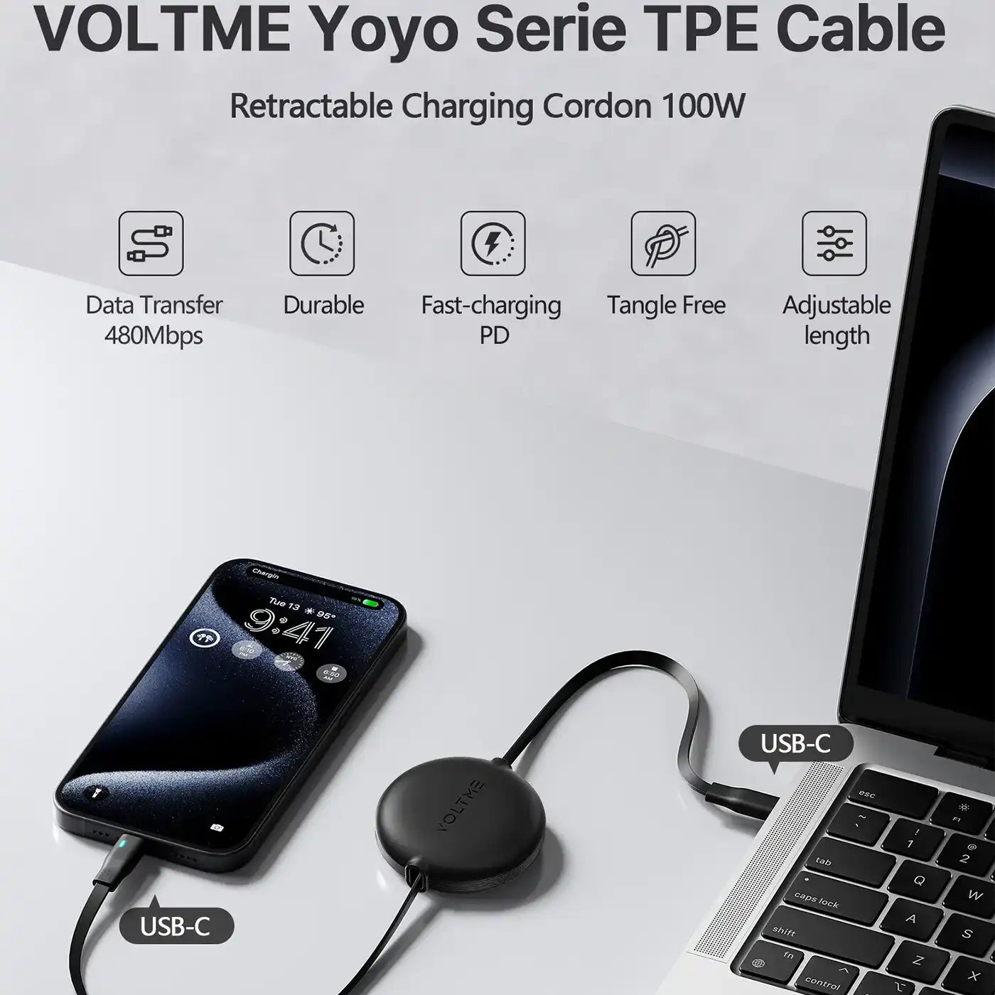 كابل ⁦Voltme Powerlink YoYo Type-C⁩ إلى ⁦Type-C - 100W PD⁩