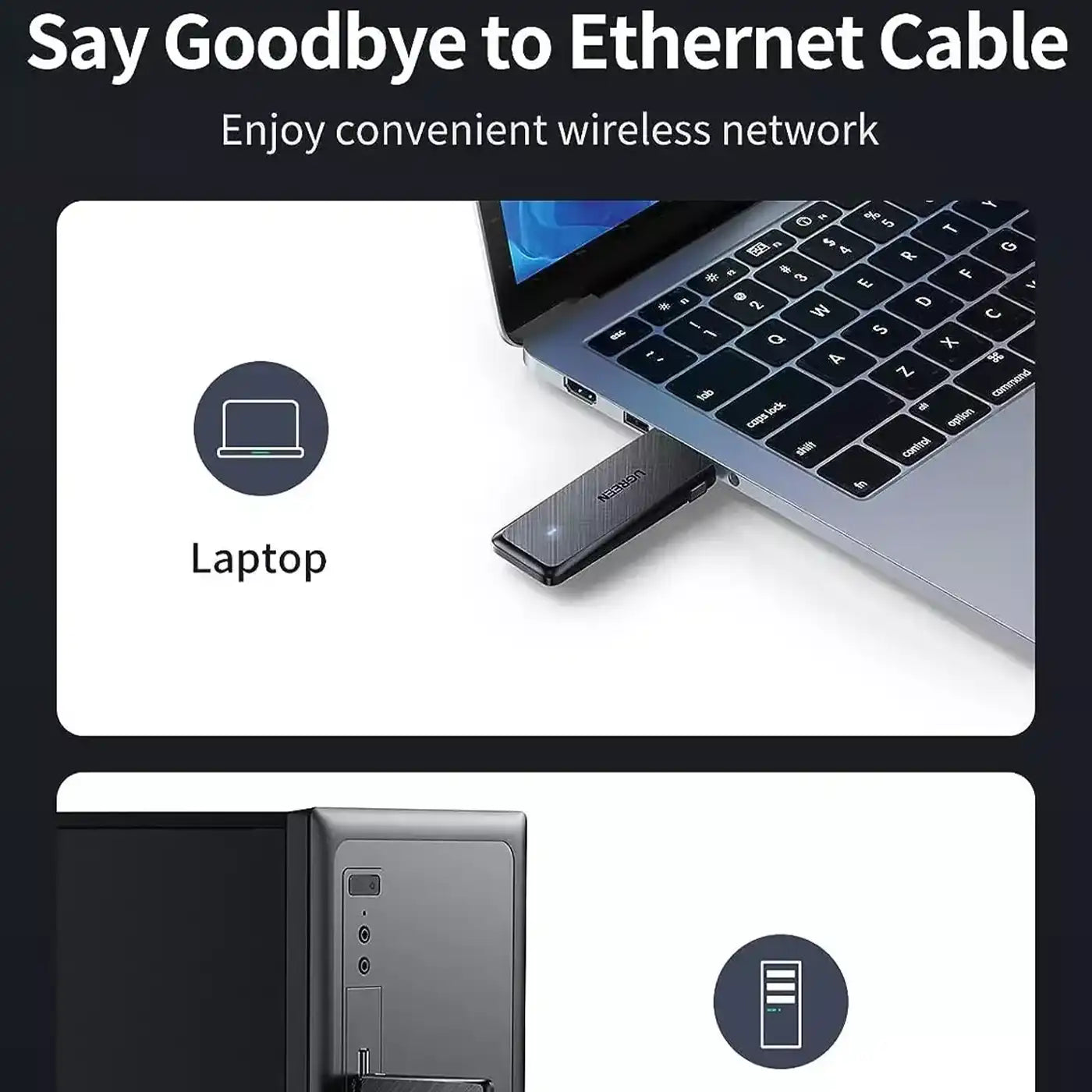⁦UGREEN 50340 AC1300 USB WiFi Adapter⁩