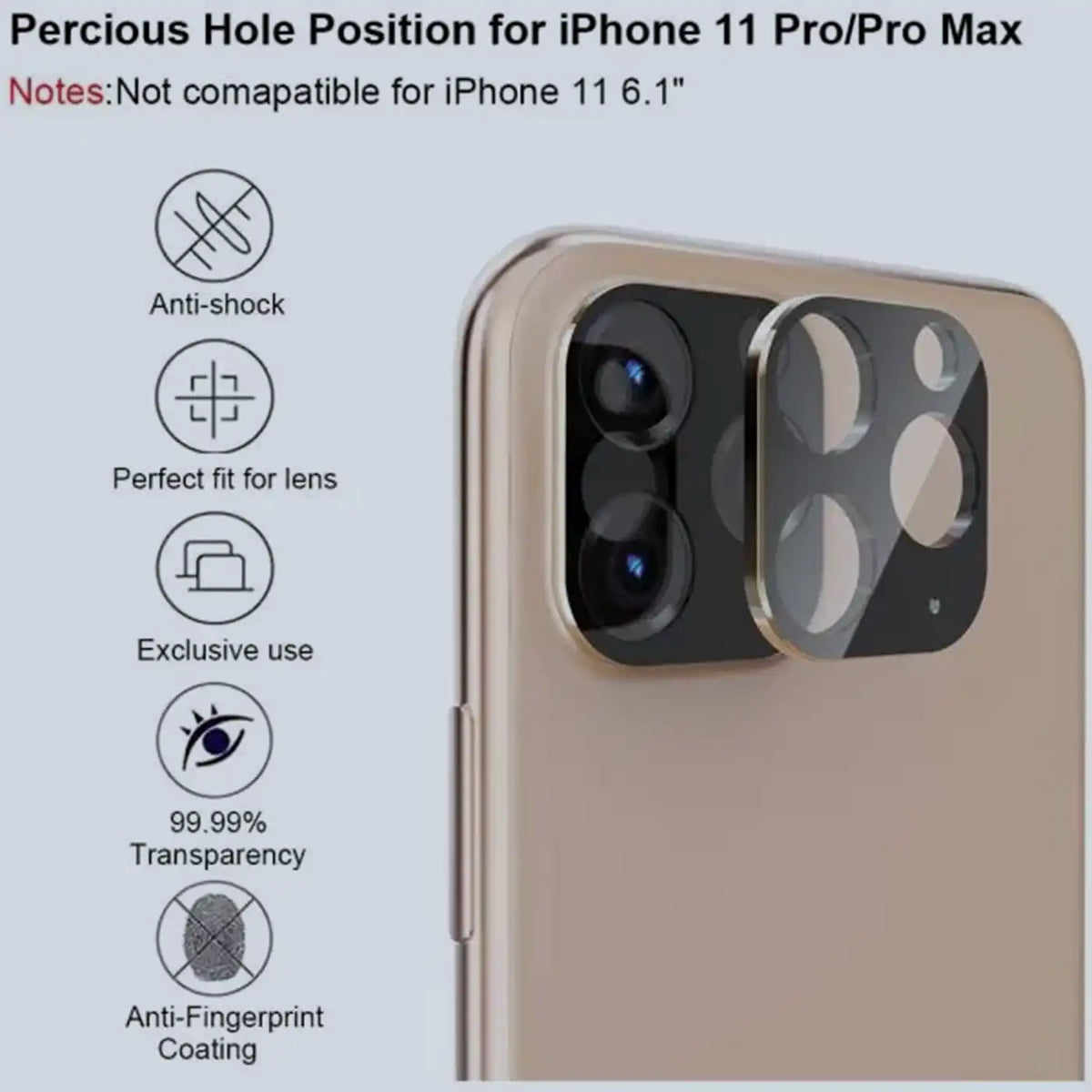 ⁦Grip2u Camera Lens Screen Protector for iPhone 11 Pro/11 Pro Max (Gold)⁩
