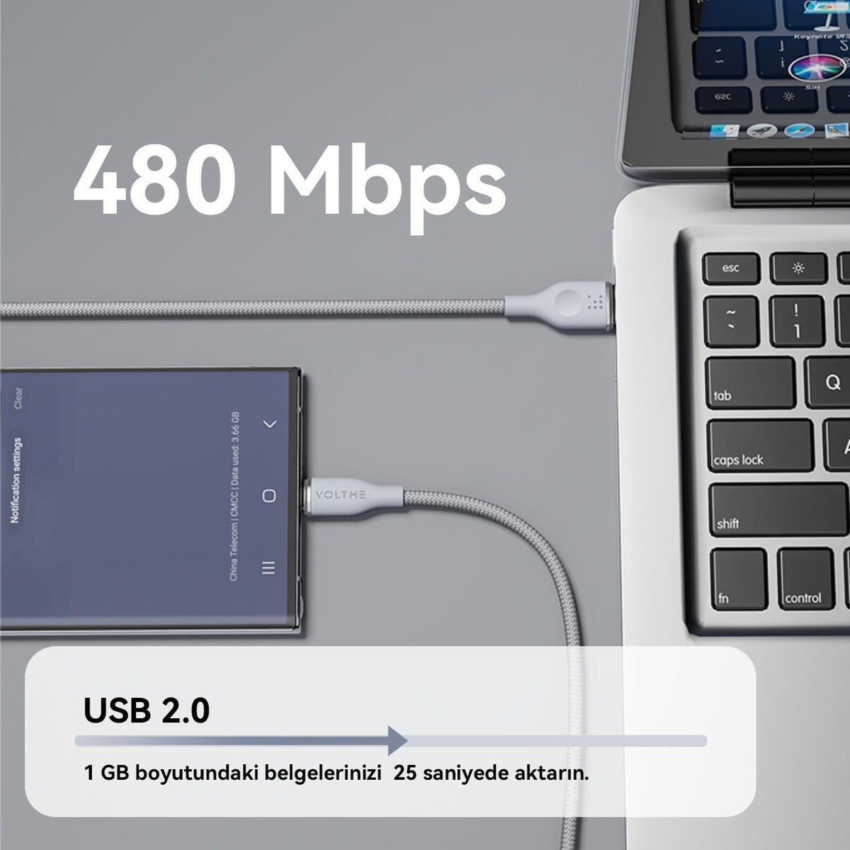 ⁦Voltme USB-A to USB-C Fast Charging Cable 1.8m⁩ – ⁦Grey⁩