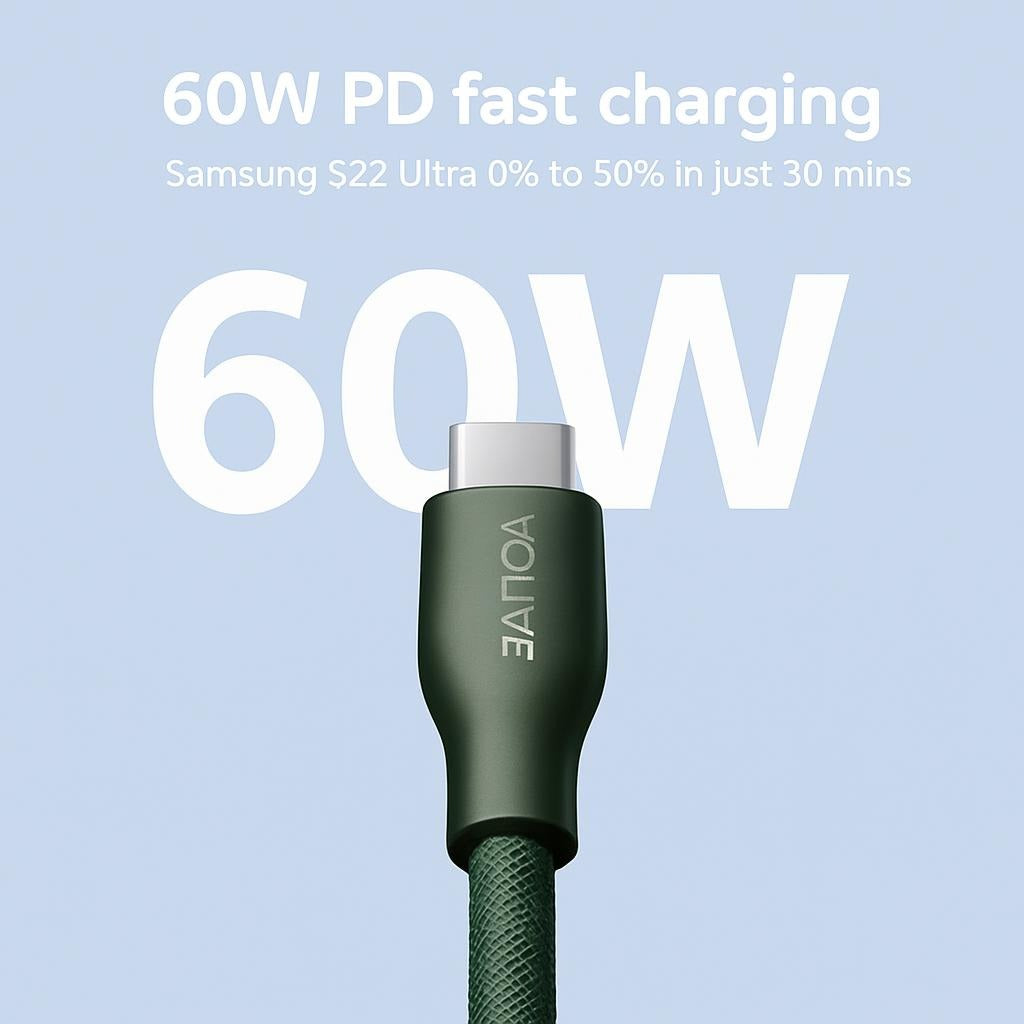 Voltme 60W USB-A to USB-C Fast Charging Cable 3A PD Quick Charge Type-C Charger Cord 1 8m
