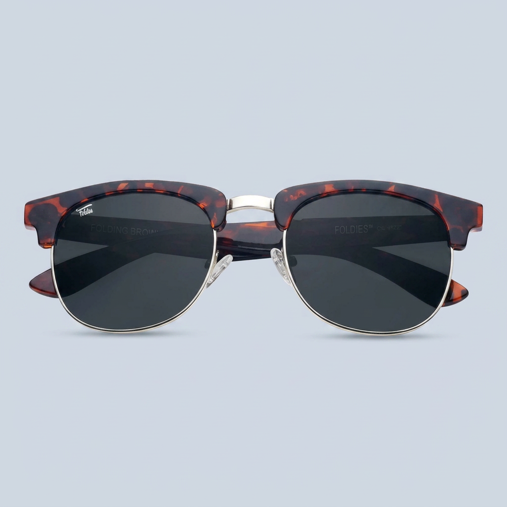 Foldies Tortoise Shell Folding Browline Sunglasses with Polarized Black Lenses product