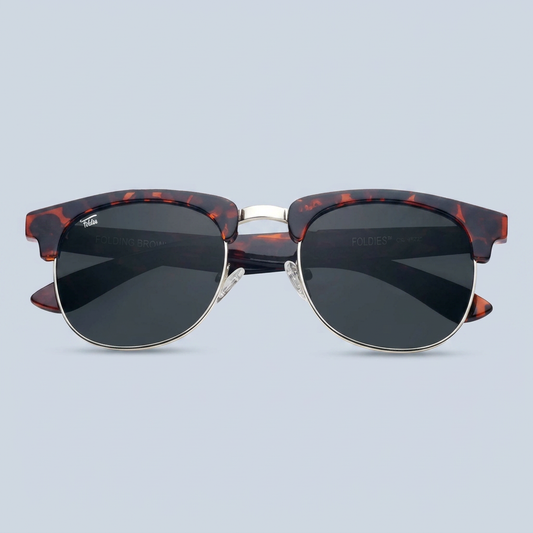 Foldies Tortoise Shell Folding Browline Sunglasses with Polarized Black Lenses product