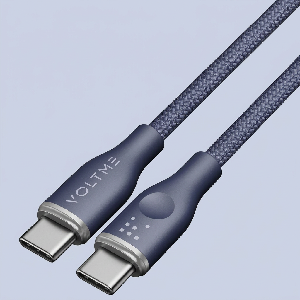 VOLTME USB-C & USB-C3A 60W Braided Nylon Cable 1m - Blue product photo