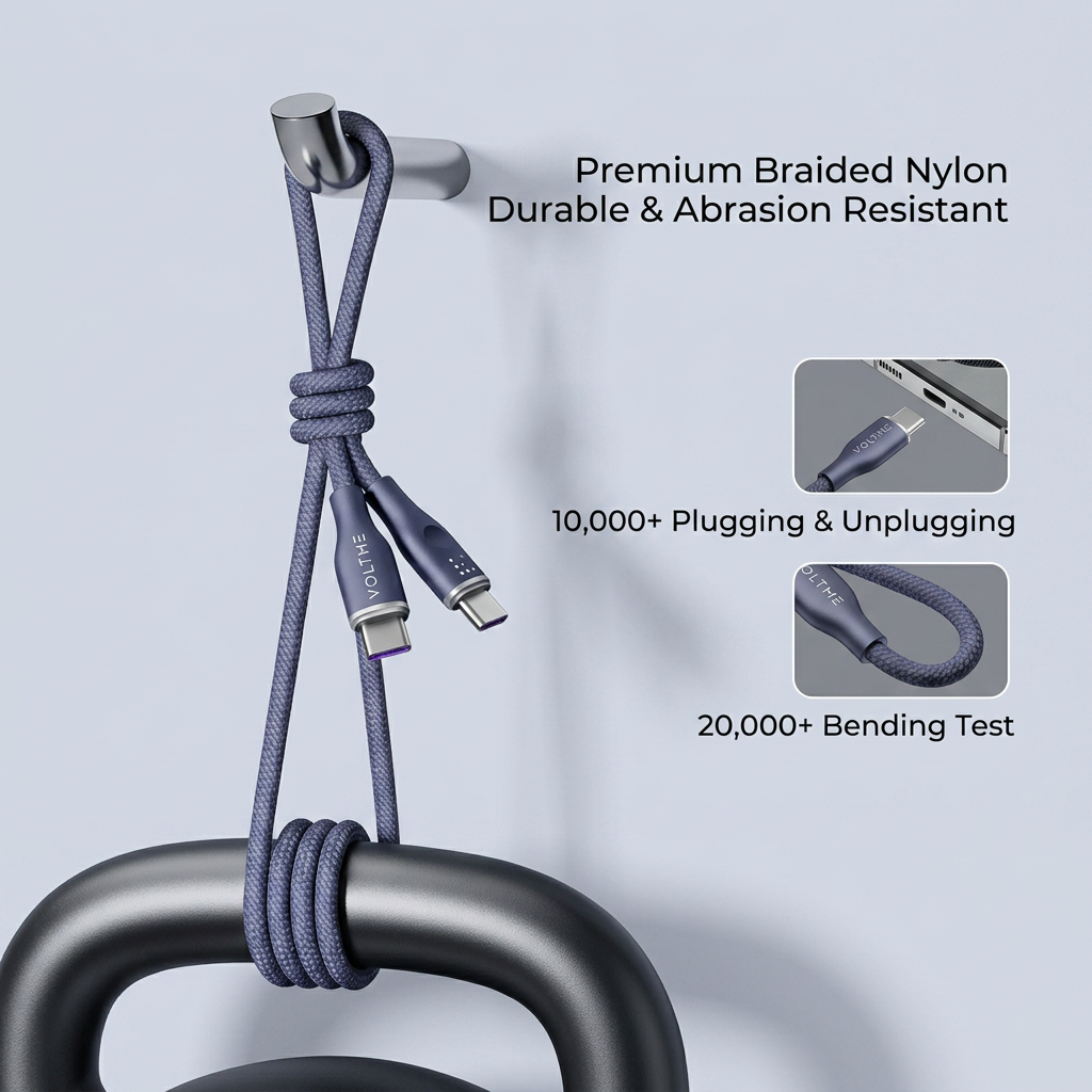 Voltme 100W USB-C to USB-C Fast Charging Cable 1m 3 3ft Dual Nylon Braided Cord PD 5A