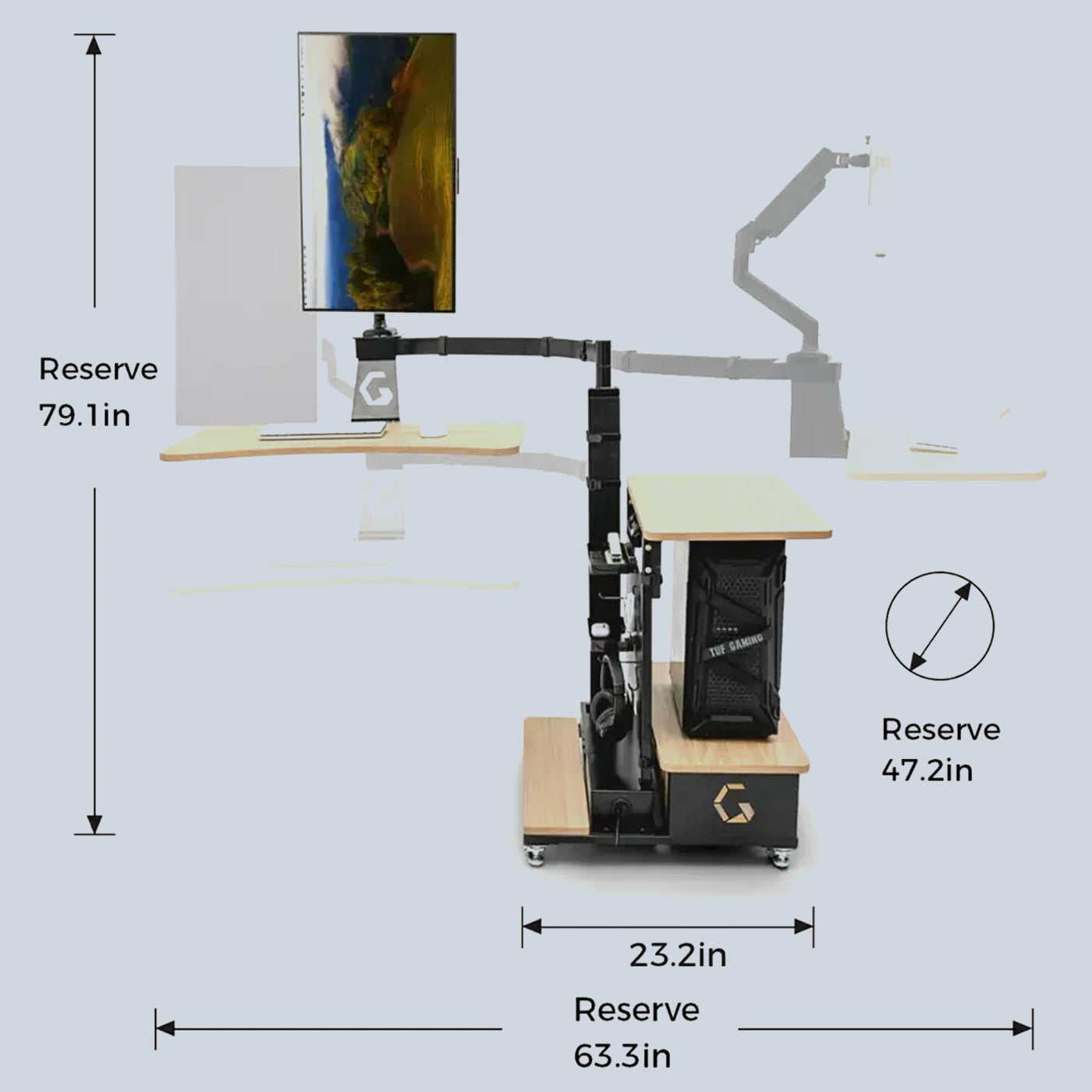 Ingrem Left Rudder Adjustable Height Standing Desk with Monitor Arm product photo